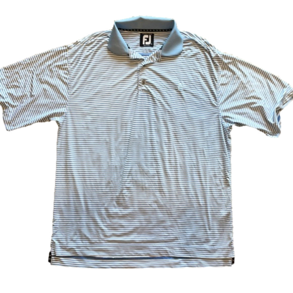 FootJoy Mens Large Blue and White Stripes Golf Polo Shirt